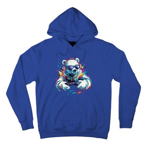 Gaming Polar Bear Colorful Headset Art Gamer Polar Bear Cute Gift Hoodie