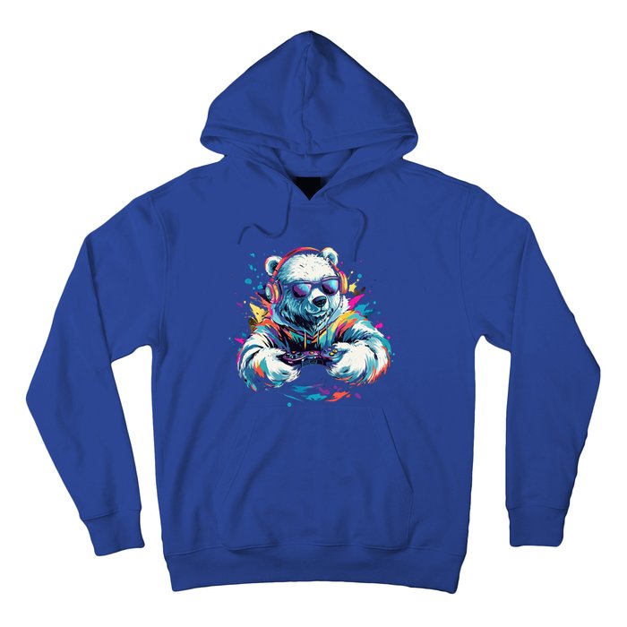 Gaming Polar Bear Colorful Headset Art Gamer Polar Bear Cute Gift Hoodie