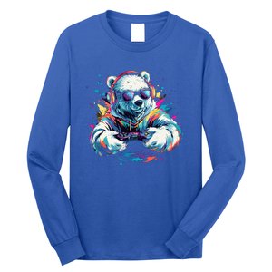 Gaming Polar Bear Colorful Headset Art Gamer Polar Bear Cute Gift Long Sleeve Shirt