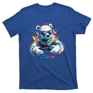 Gaming Polar Bear Colorful Headset Art Gamer Polar Bear Cute Gift T-Shirt