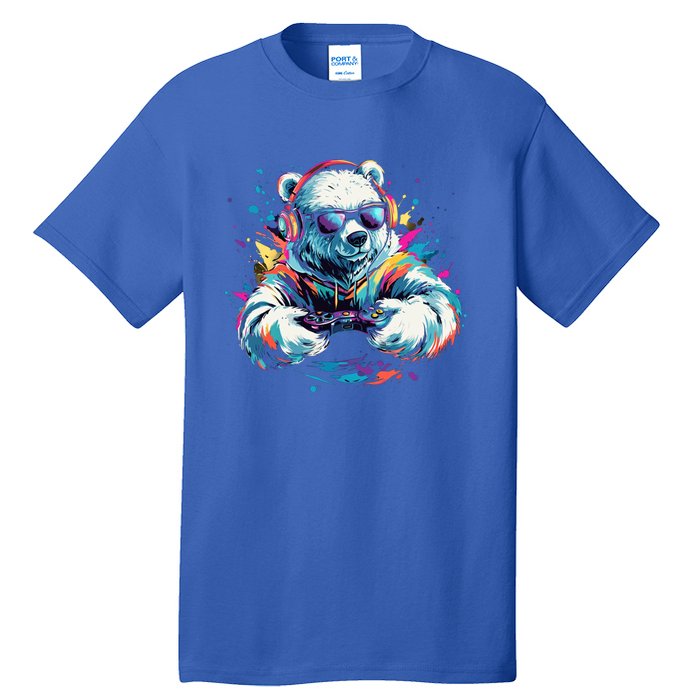 Gaming Polar Bear Colorful Headset Art Gamer Polar Bear Cute Gift Tall T-Shirt