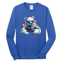 Gaming Polar Bear Colorful Headset Art Gamer Polar Bear Cute Gift Tall Long Sleeve T-Shirt