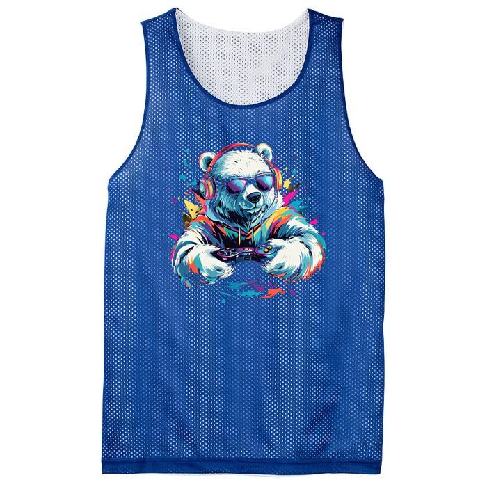 Gaming Polar Bear Colorful Headset Art Gamer Polar Bear Cute Gift Mesh Reversible Basketball Jersey Tank