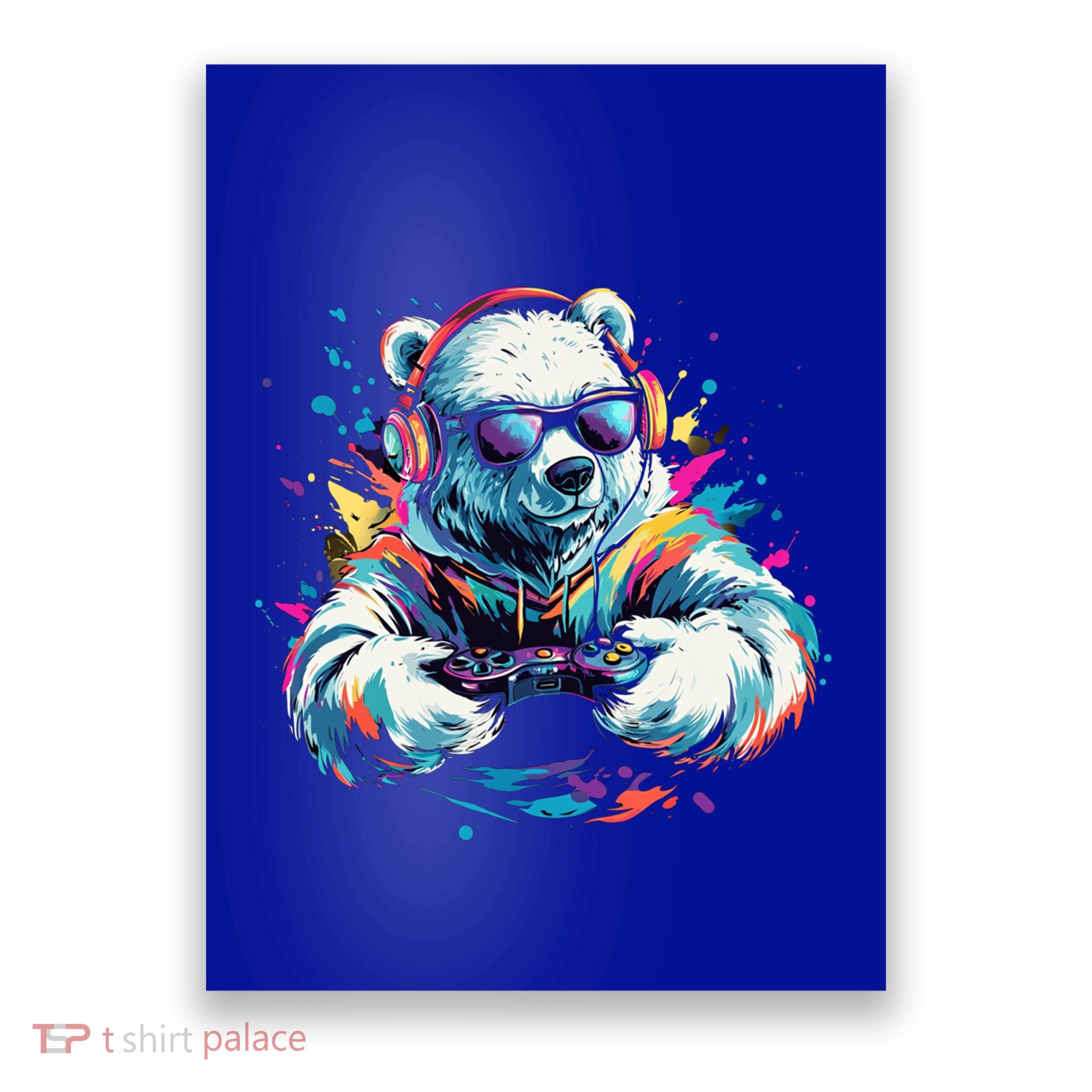 Gaming Polar Bear Colorful Headset Art Gamer Polar Bear Cute Gift Poster