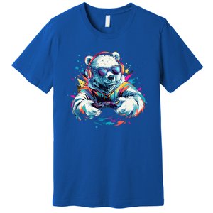 Gaming Polar Bear Colorful Headset Art Gamer Polar Bear Cute Gift Premium T-Shirt