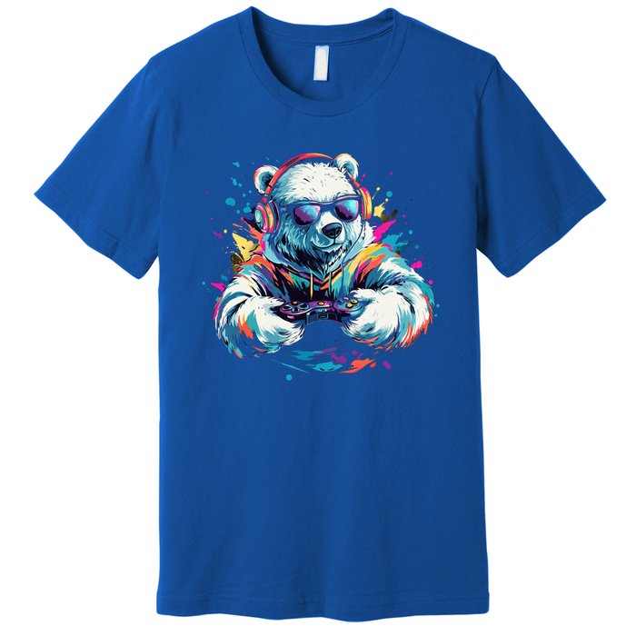 Gaming Polar Bear Colorful Headset Art Gamer Polar Bear Cute Gift Premium T-Shirt