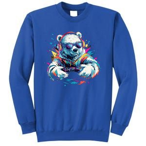 Gaming Polar Bear Colorful Headset Art Gamer Polar Bear Cute Gift Tall Sweatshirt