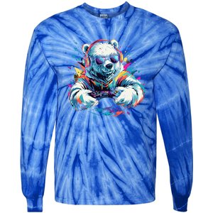 Gaming Polar Bear Colorful Headset Art Gamer Polar Bear Cute Gift Tie-Dye Long Sleeve Shirt