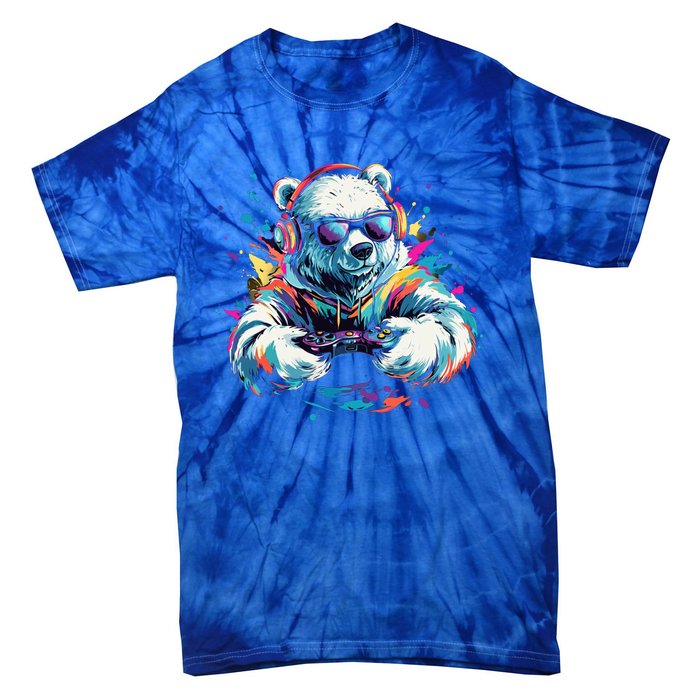 Gaming Polar Bear Colorful Headset Art Gamer Polar Bear Cute Gift Tie-Dye T-Shirt