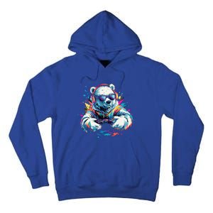 Gaming Polar Bear Colorful Headset Art Gamer Polar Bear Cute Gift Tall Hoodie