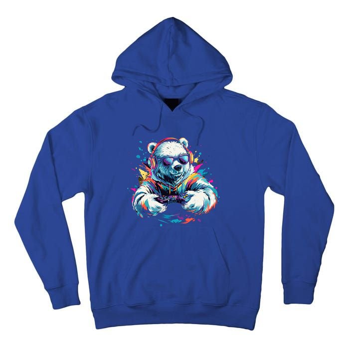 Gaming Polar Bear Colorful Headset Art Gamer Polar Bear Cute Gift Tall Hoodie