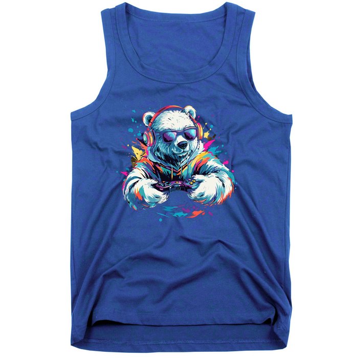 Gaming Polar Bear Colorful Headset Art Gamer Polar Bear Cute Gift Tank Top