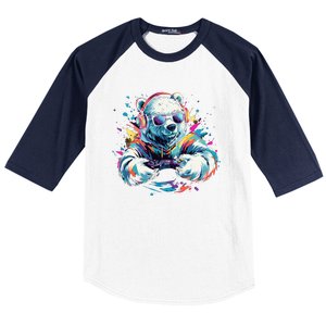 Gaming Polar Bear Colorful Headset Art Gamer Polar Bear Cute Gift Baseball Sleeve Shirt