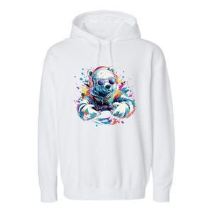 Gaming Polar Bear Colorful Headset Art Gamer Polar Bear Cute Gift Garment-Dyed Fleece Hoodie