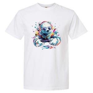 Gaming Polar Bear Colorful Headset Art Gamer Polar Bear Cute Gift Garment-Dyed Heavyweight T-Shirt