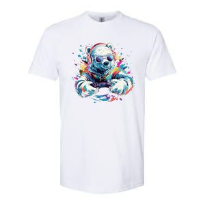 Gaming Polar Bear Colorful Headset Art Gamer Polar Bear Cute Gift Softstyle CVC T-Shirt