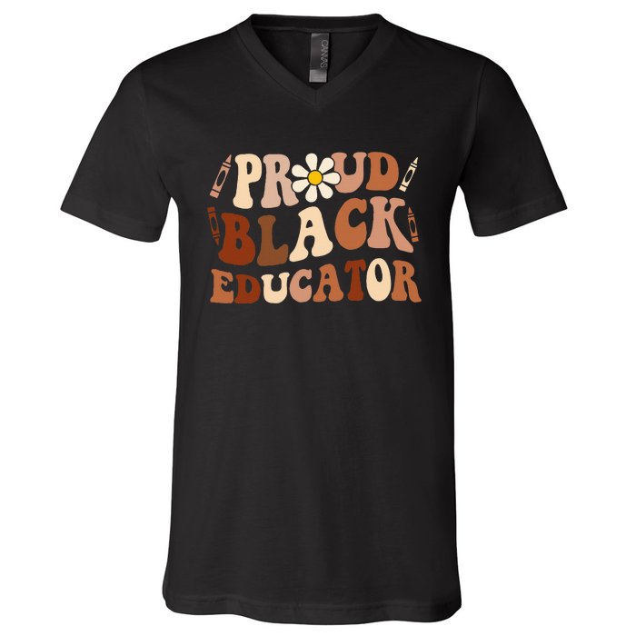 Groovy Proud Black Educator African Pride Black History V-Neck T-Shirt