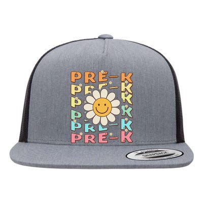 Groovy Prek Back To School Funny First Day Of Prek Flat Bill Trucker Hat