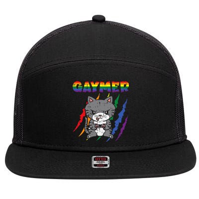 Gaymer Purride Cat Video Game Gamer Lgbtq 7 Panel Mesh Trucker Snapback Hat