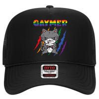 Gaymer Purride Cat Video Game Gamer Lgbtq High Crown Mesh Back Trucker Hat