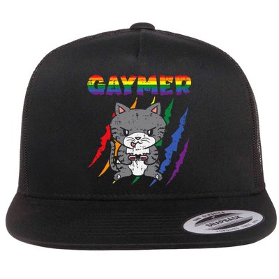 Gaymer Purride Cat Video Game Gamer Lgbtq Flat Bill Trucker Hat