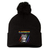 Gaymer Purride Cat Video Game Gamer Lgbtq Pom Pom 12in Knit Beanie