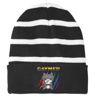 Gaymer Purride Cat Video Game Gamer Lgbtq Striped Beanie with Solid Band