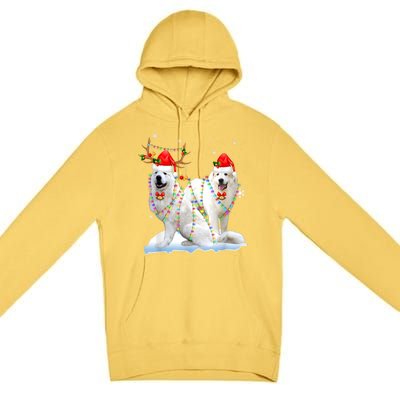 Great Pyrenees Christmas Tree Lights Reindeer Santa Xmas Premium Pullover Hoodie