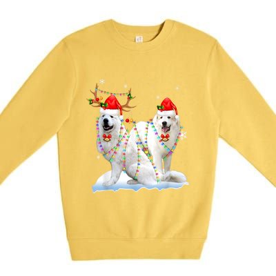 Great Pyrenees Christmas Tree Lights Reindeer Santa Xmas Premium Crewneck Sweatshirt