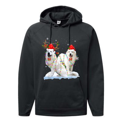 Great Pyrenees Christmas Tree Lights Reindeer Santa Xmas Performance Fleece Hoodie