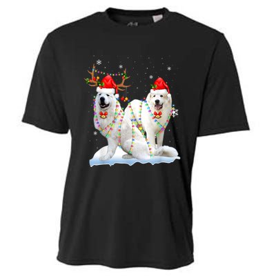 Great Pyrenees Christmas Tree Lights Reindeer Santa Xmas Cooling Performance Crew T-Shirt