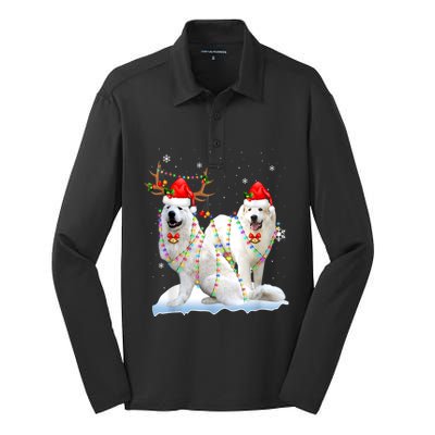 Great Pyrenees Christmas Tree Lights Reindeer Santa Xmas Silk Touch Performance Long Sleeve Polo