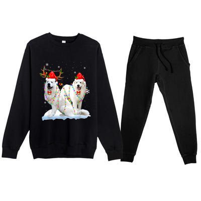 Great Pyrenees Christmas Tree Lights Reindeer Santa Xmas Premium Crewneck Sweatsuit Set