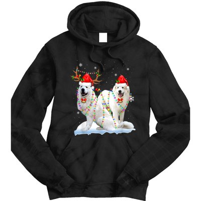 Great Pyrenees Christmas Tree Lights Reindeer Santa Xmas Tie Dye Hoodie