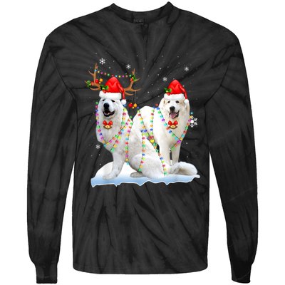 Great Pyrenees Christmas Tree Lights Reindeer Santa Xmas Tie-Dye Long Sleeve Shirt