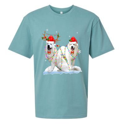 Great Pyrenees Christmas Tree Lights Reindeer Santa Xmas Sueded Cloud Jersey T-Shirt