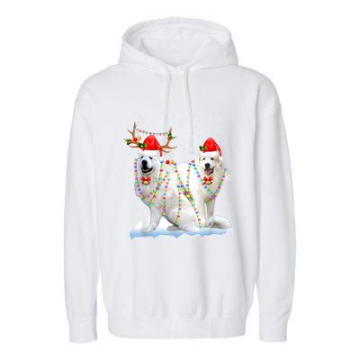 Great Pyrenees Christmas Tree Lights Reindeer Santa Xmas Garment-Dyed Fleece Hoodie