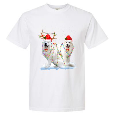 Great Pyrenees Christmas Tree Lights Reindeer Santa Xmas Garment-Dyed Heavyweight T-Shirt