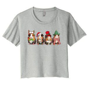 Guinea Pig Christmas Funny Cute Cavy Santa Hat Family Holiday Women's Crop Top Tee