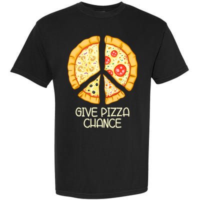 Give Pizza Chance Funny Pizza Pun With Peace Logo Sign Garment-Dyed Heavyweight T-Shirt