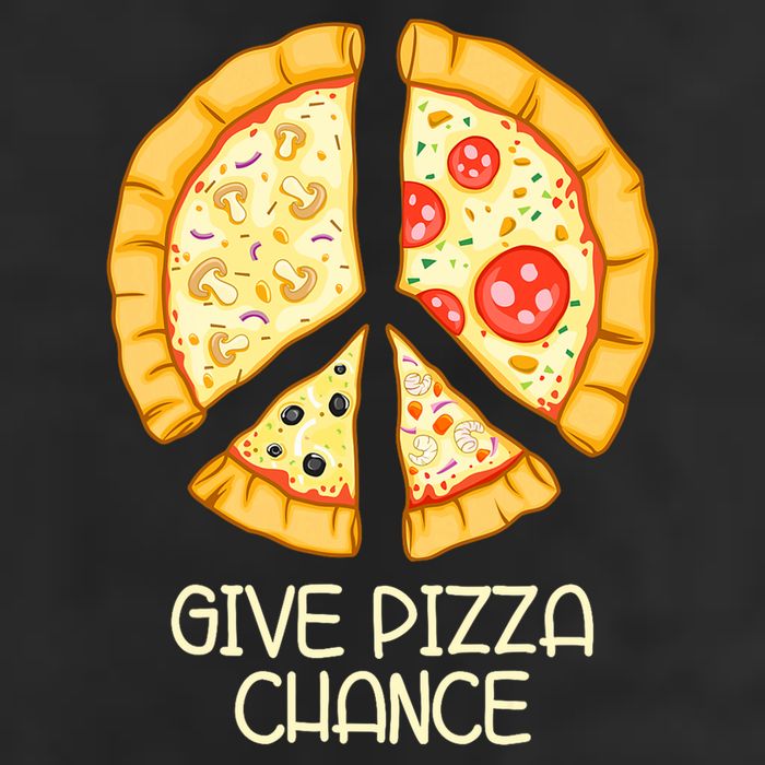 Give Pizza Chance Funny Pizza Pun With Peace Logo Sign 7 Panel Mesh Trucker Snapback Hat