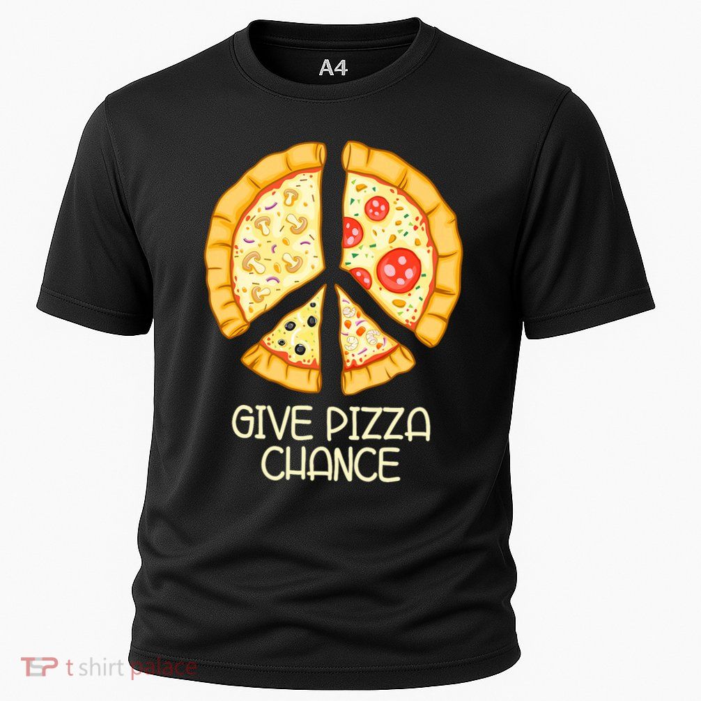 Give Pizza Chance Funny Pizza Pun With Peace Logo Sign Performance Shirt
