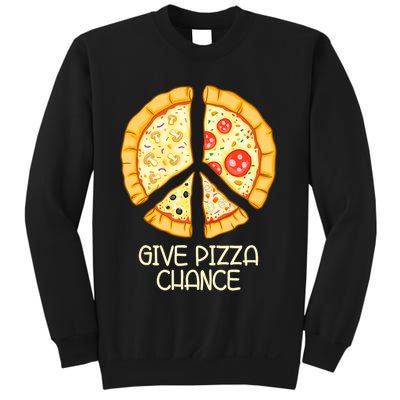 Give Pizza Chance Funny Pizza Pun With Peace Logo Sign Sweatshirt