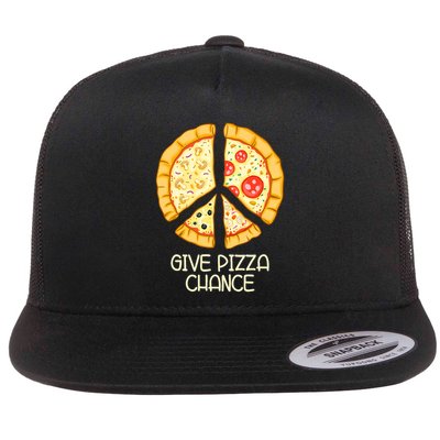 Give Pizza Chance Funny Pizza Pun With Peace Logo Sign Flatbill Hat
