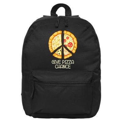 Give Pizza Chance Funny Pizza Pun With Peace Logo Sign 16 in Basic Backpack