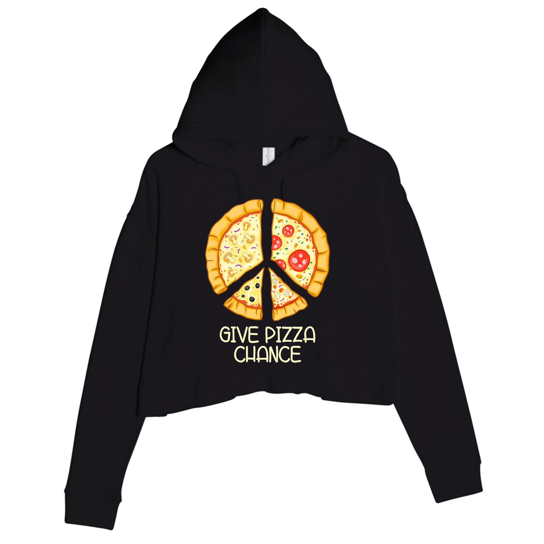 Give Pizza Chance Funny Pizza Pun With Peace Logo Sign Crop Fleece Hoodie