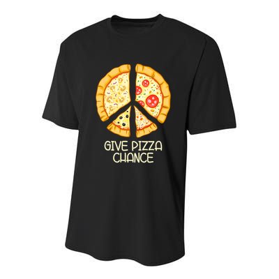 Give Pizza Chance Funny Pizza Pun With Peace Logo Sign Youth Performance Sprint T-Shirt