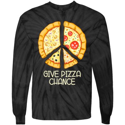 Give Pizza Chance Funny Pizza Pun With Peace Logo Sign Tie-Dye Long Sleeve Shirt