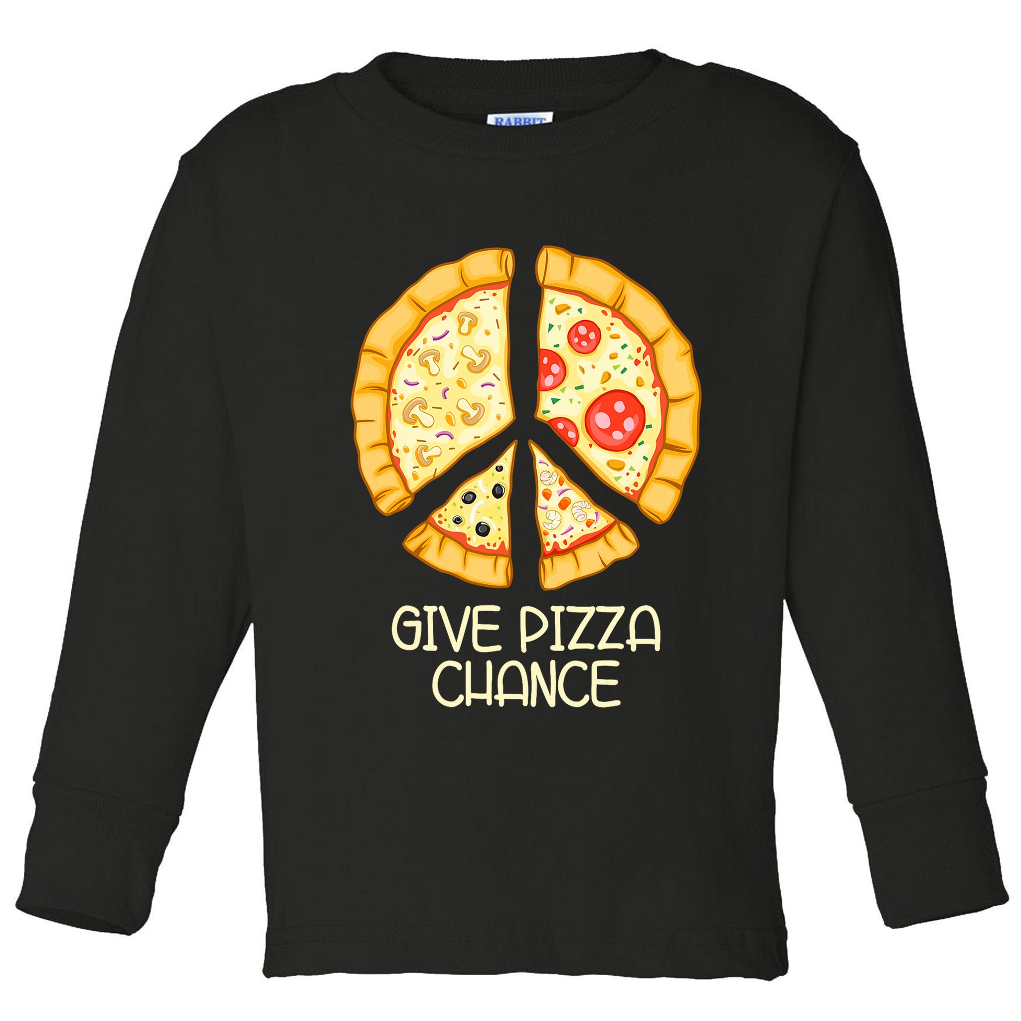 Give Pizza Chance Funny Pizza Pun With Peace Logo Sign Toddler Long Sleeve Shirt