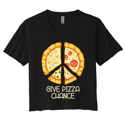 Give Pizza Chance Funny Pizza Pun With Peace Logo Sign Crop Top